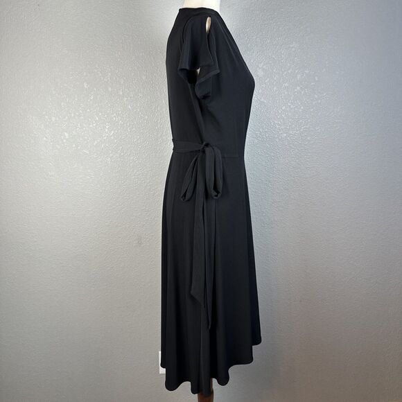 Vicky Tiel Womens Wrap Dress S Small Black Jersey Midi High Low Short Sleeve - Picture 6 of 8